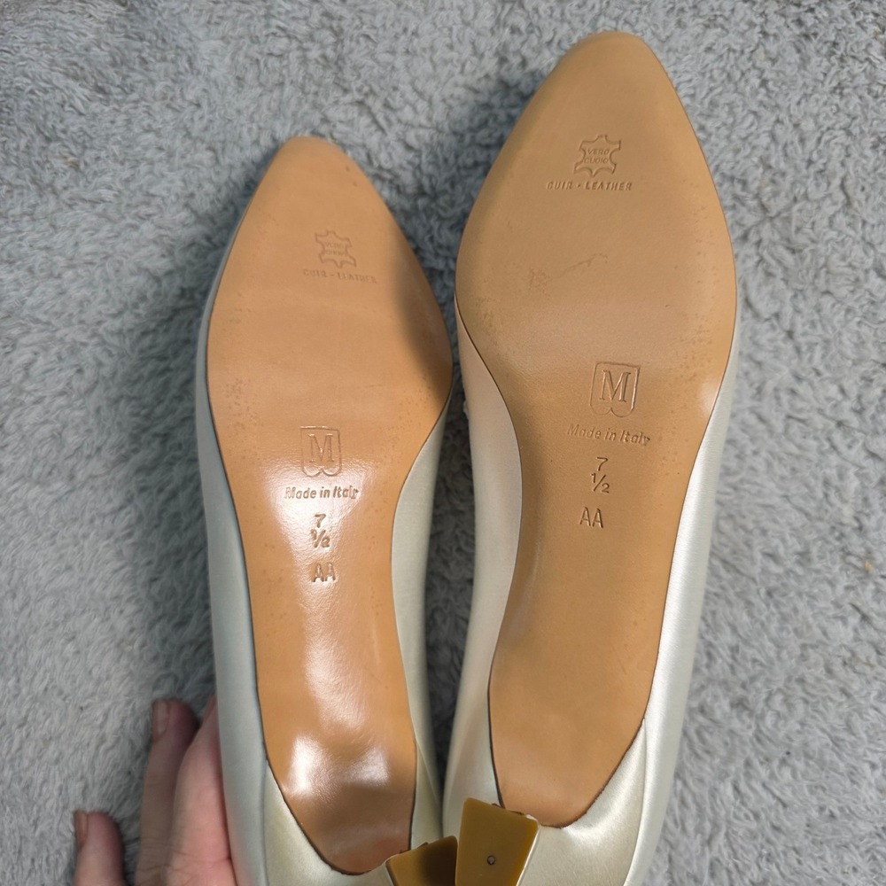 VTG NEW Bruno Magli Italian White Satin Dyeable Heels 7.5 AA Narrow Dress Pumps - Picture 5 of 7